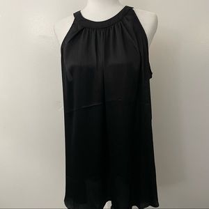 Shiny Black Crinkle Gauze High Neck Tunic